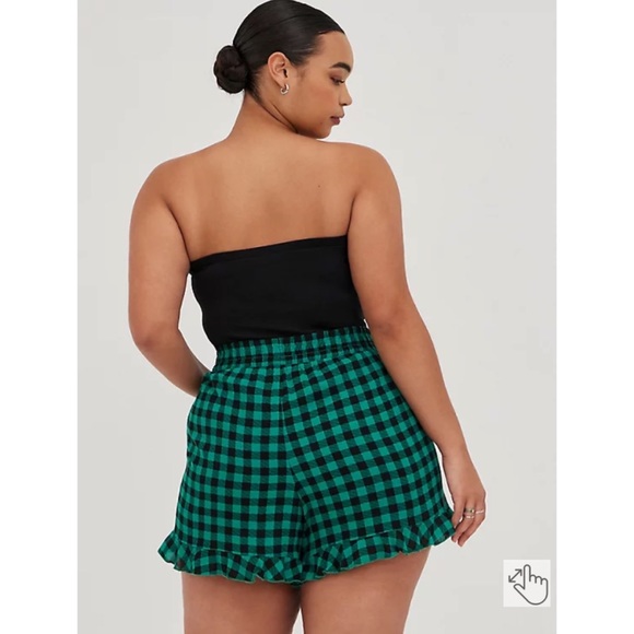 NWT TORRID Ruffle Short - Gauze Retro Gingham Green & Black - Picture 4 of 9